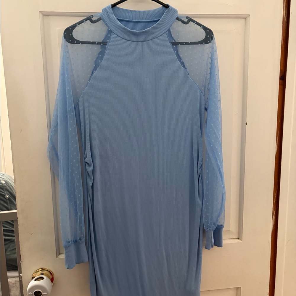 Blue Sheer Sleeve Maternity Dress